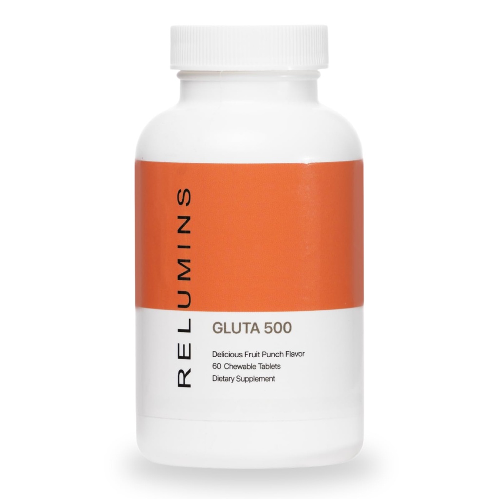 Glutathione, Hyaluronic 산, 비타민 C, Biotin & 교원질을 가진 Relumins 글루타 500 Chewable 정제 – 지원 피부 톤 & 놀 – 과일 펀치 풍미 – 미국에서 만드는 – 60의 정제