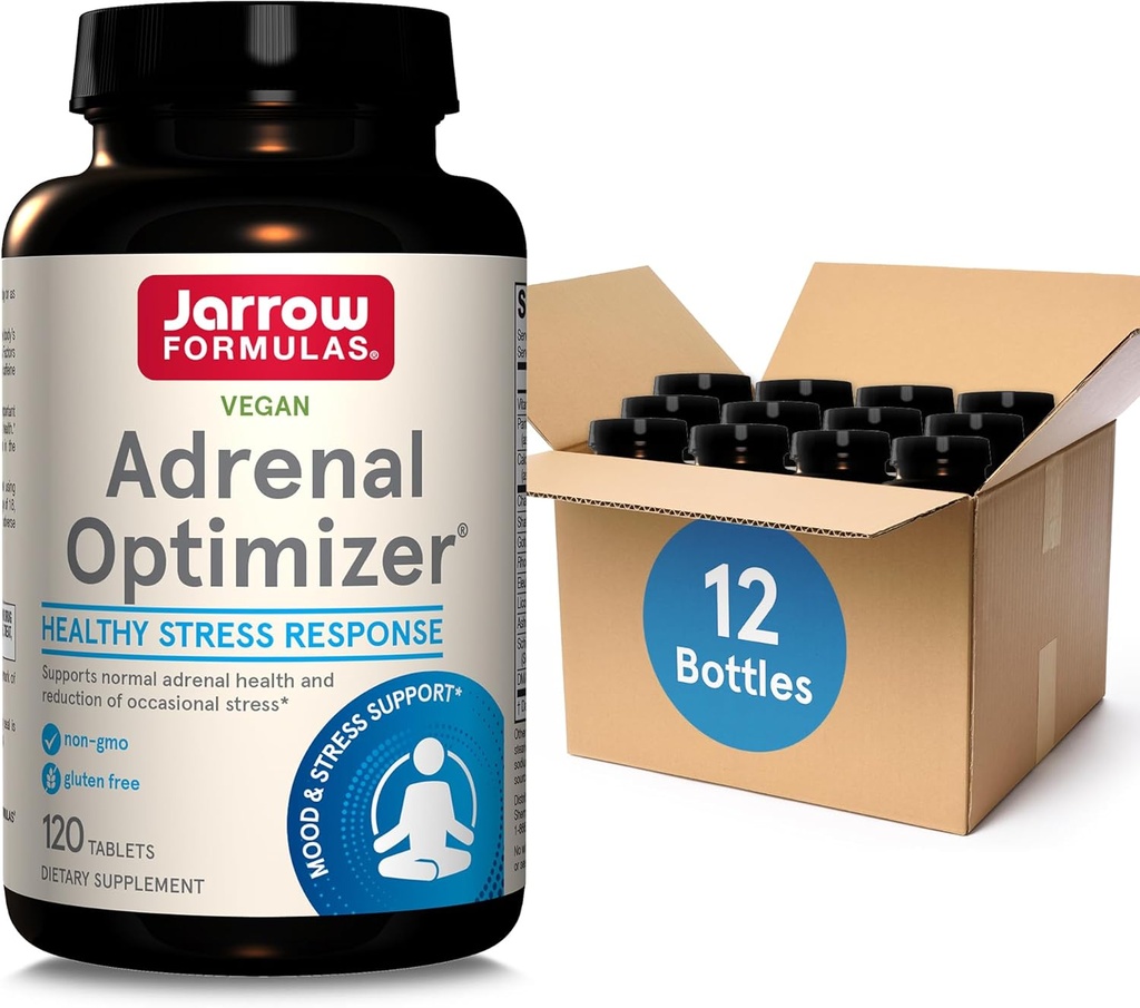 Jarrow Formulas Adrenal Optimizer with Ashwagandha, Chamomile and Schizandra Extract는 Occasional Stress, 120 Vegan Tablet, 60 Day Supply (Pack OF12)의 감소를 지원합니다.