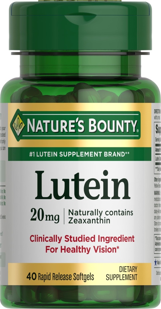 자연의 Bounty Lutein 알약, 눈 건강 보충교재 및 비타민, 지원 시각 건강, 20 mg, 40 Softgels