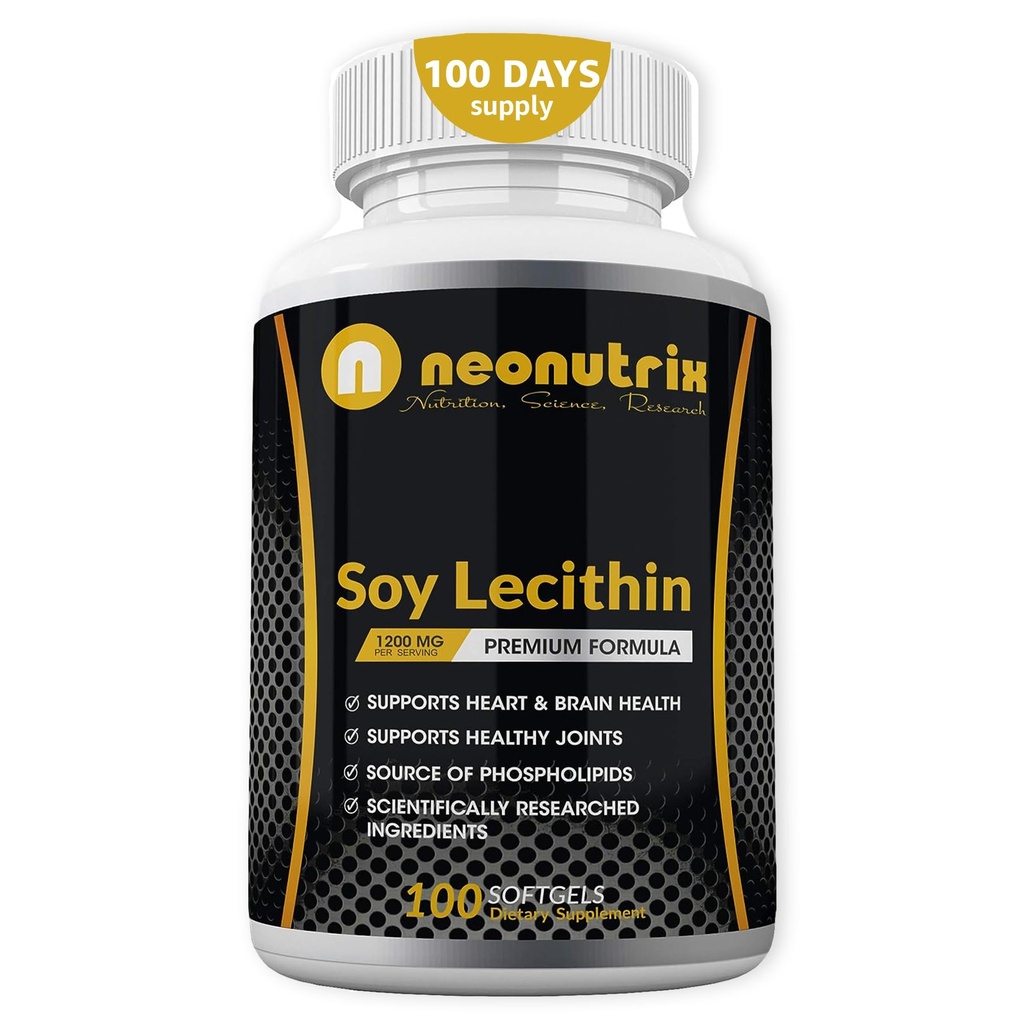Soy Lecithin 캡슐 1200mg (일, 100 Softgels) 인스포 지질에 있는 면역 지원 보충교재는 Metabolism, 뇌 & 심장 건강 & 세포 기능 네온트릭스에 의해 미국 비 GMO에서 한 지원합니다