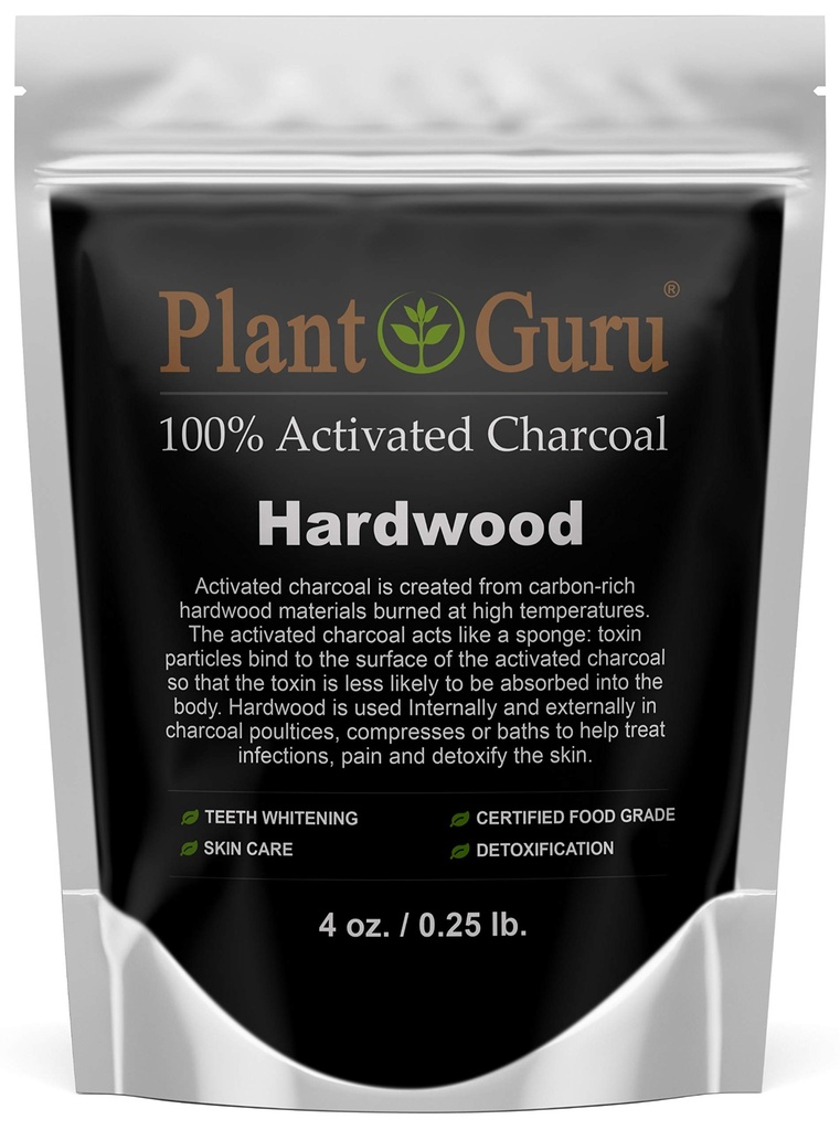 식물 Guru 활성탄 분말 4 oz. HARDWOOD - 음식 급료 Kosher 비 GMO - 치아 희게, 얼굴 가면 및 비누 만들기. Natural Detoxification 및 Digestion을 홍보