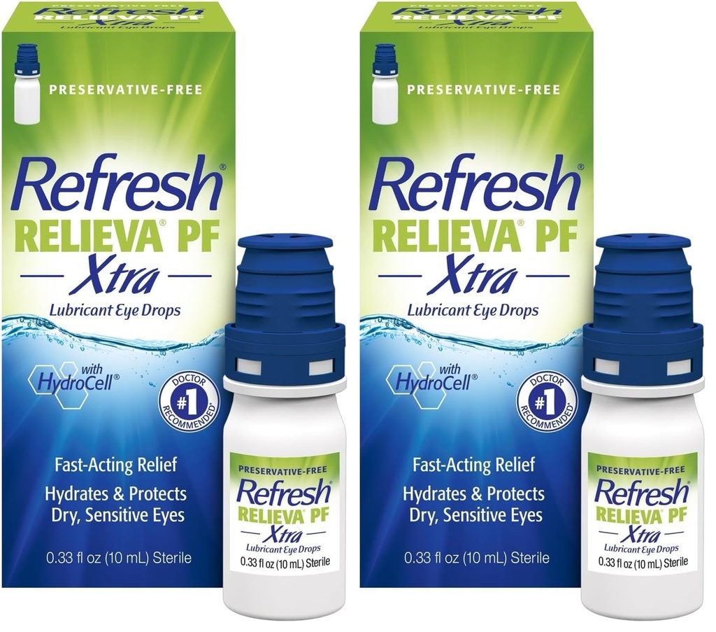 RELIEVA PF Xtra 저수지 자유로운 인공적인 눈물 윤활유 눈 강하, 2x0.33 fl oz (20 mL), 2 조사를 상쾌하게 하십시오