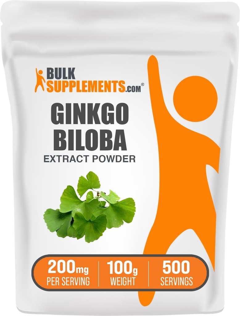 BulkSupplements.com Ginkgo Biloba 추출물 분말 - Ginkgo Biloba 잎, 산화 방지제 소스, 초본 보충 - 글루텐 무료, 서빙 당 200mg, 100g (3.5 oz) (팩 1)