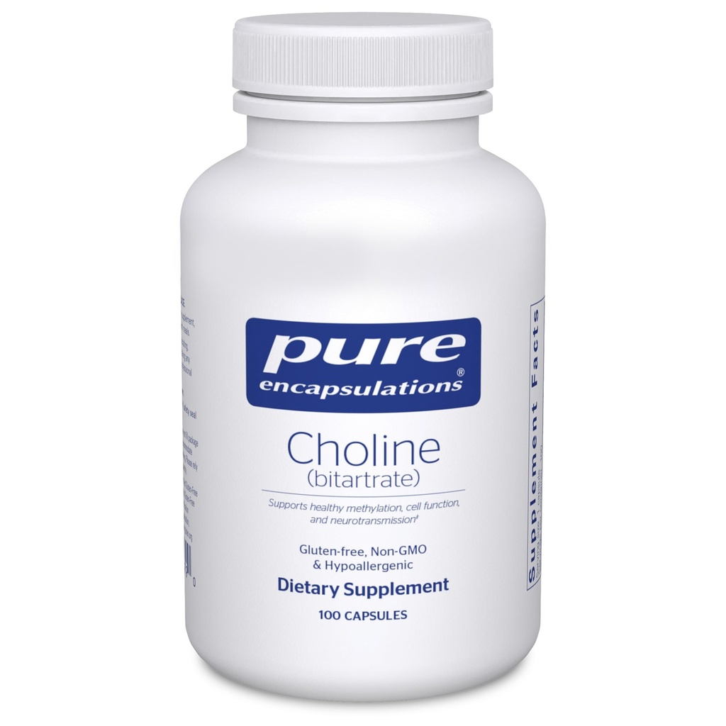Pure Encapsulations Choline (Bitartrate) - 275 mg Choline (Bitartrate) - 메틸화, 뇌 건강 및 세포 기능 지원* - 높게 Bioavailable - Vegan & Non-GMO - 100 캡슐