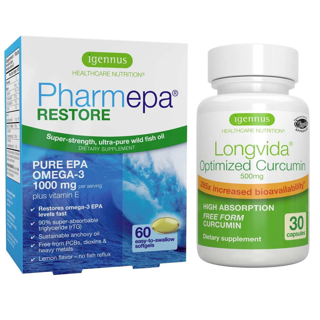 Pharmepa Restore & Longvida Lipidated Curcumin 500mg 번들, 1000mg 순수한 EPA Omega-3 물고기 기름 & Igennus에 의하여 매우 생물 유효한 Curcumin,