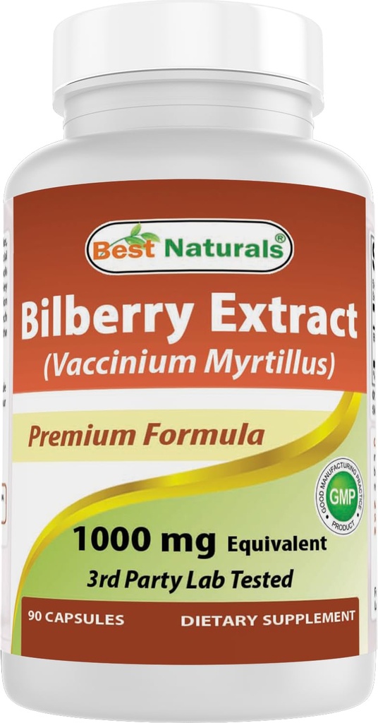 제일 자연적인 Bilberry 추출물 1000mg 캡슐 (Non-GMO)는 건강한 시각, 90 조사를 지원합니다