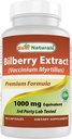 제일 자연적인 Bilberry 추출물 1000mg 캡슐 (Non-GMO)는 건강한 시각, 90 조사를 지원합니다