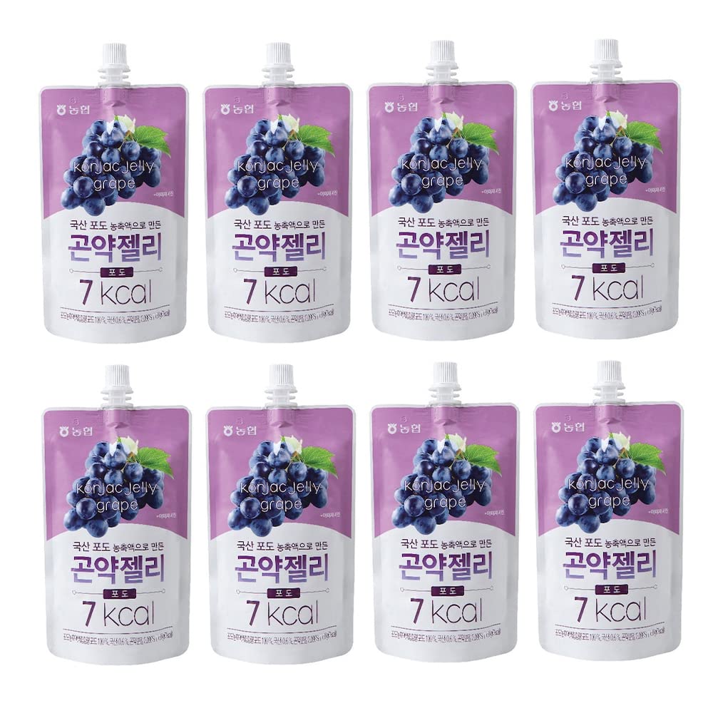 [NongHyup] 포도 Konjac 젤리, 한국, 건강하고 천연 체중 감소 다이어트 보충 식품, 낮은 칼로리, 농협 텍스트 곤약, 저칼로리 식품, 100 % 한국산 (150g x 8 팩) (Grape 풍미)