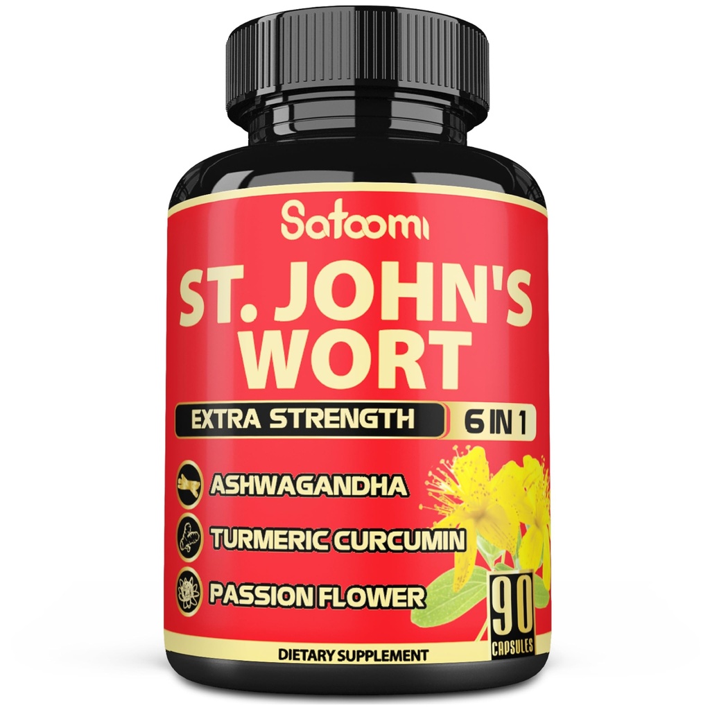 Satoomi St. John 's Wort 캡슐 추출물 보충 - 6 허브 동등한 5050 mg - 감정 균형, Joyful Mood & Mood 지원 - 1 팩 90 Veggie 모자 3-달 공급