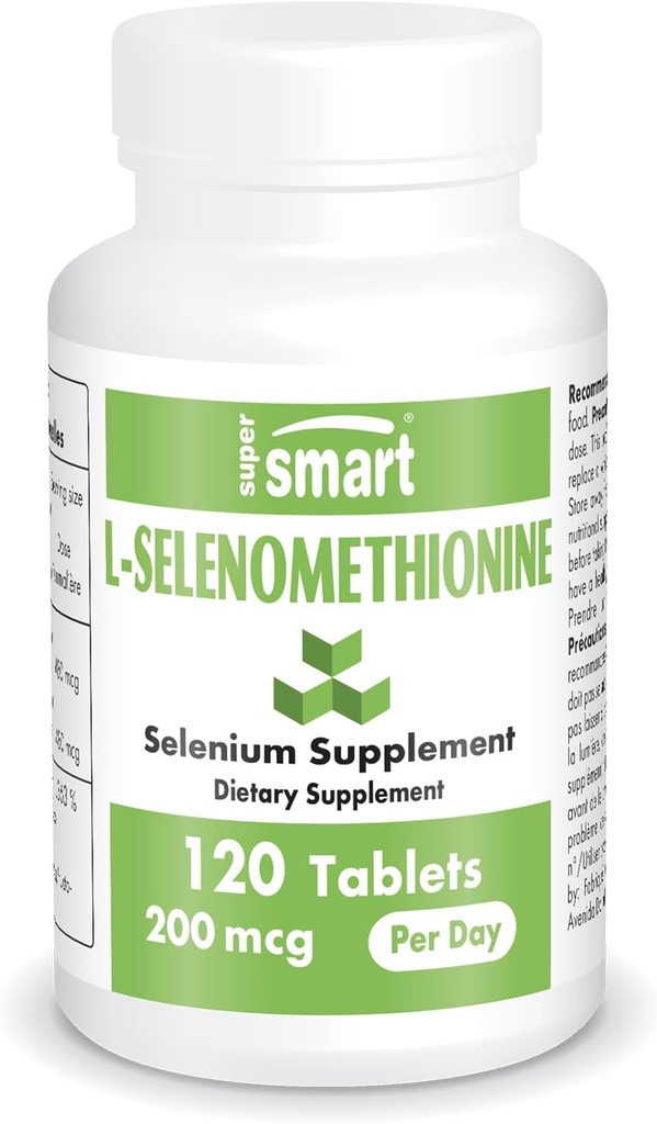 SuperSmart - L-Selenomethionine 하루 200mcg (셀레늄 보충) - 높은 흡수 - 필수 추적 미네랄 | 비 GMO 및 글루텐 무료 - 120 정제