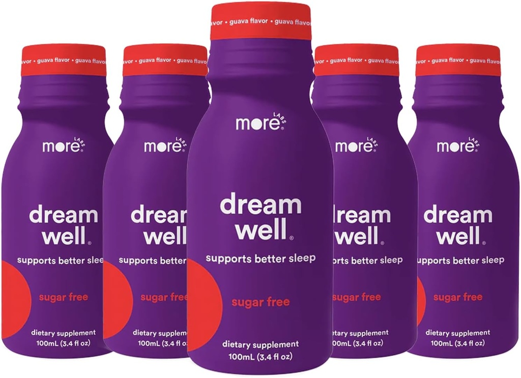 More Labs Dream Well Holistic Sleep Shot Drink 5 Pack | Non-Habit Forming | 레몬밤, 멜라토닌, 글리신 | 수면 지원 솔루션