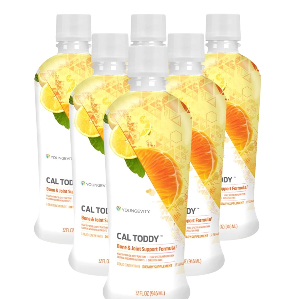 Youngevity Cal Toddy - 칼슘 (시산염, 인산염) 마그네슘 1,200mg/600mg - 비타민 D-3, 아연, 구리, 칼륨, Boron & 70 + Trace 무기물 Cofactors - 지원 뼈 건강 - 32 Fl Oz (6의 포장)