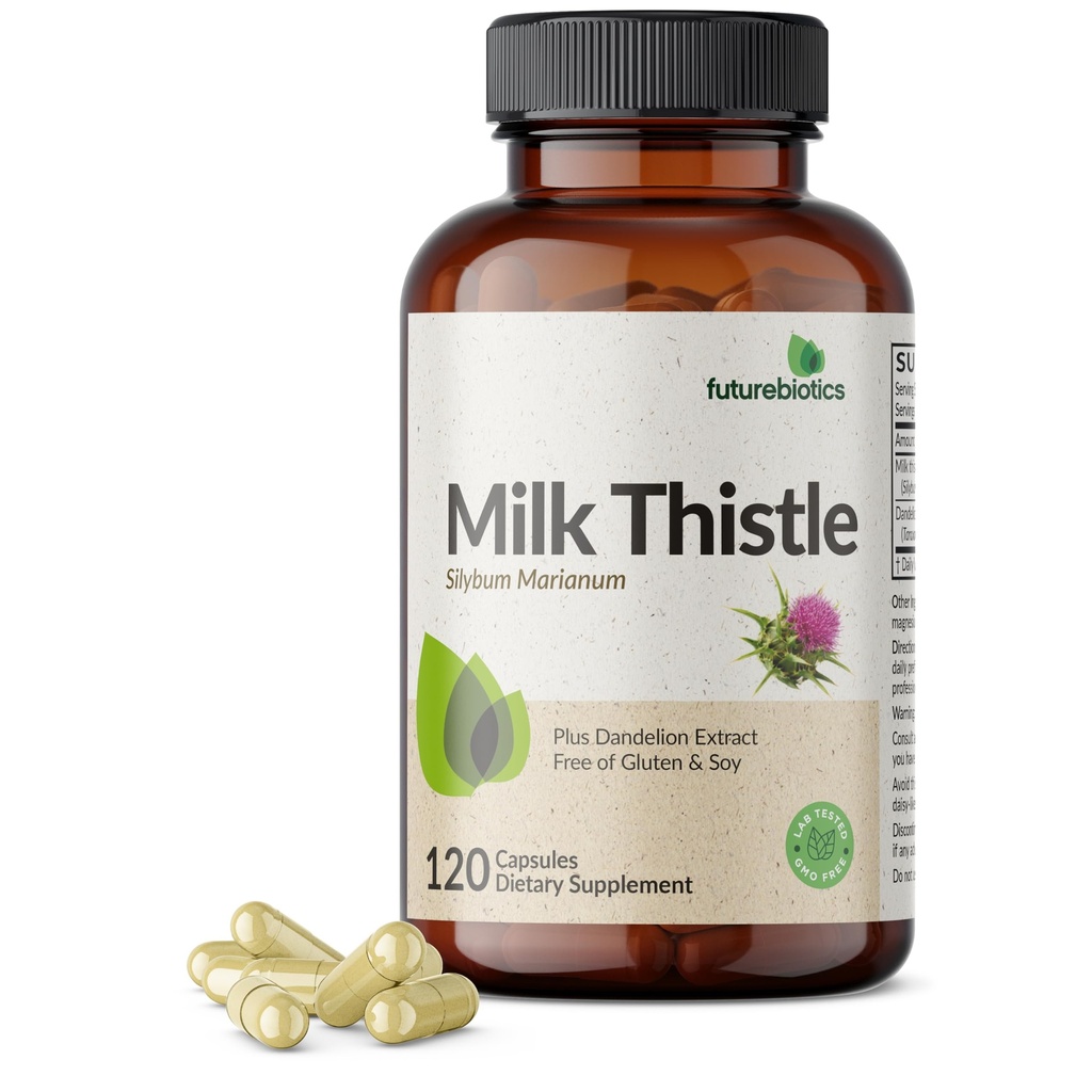 Futurebiotics 우유 이틀 Silymarin Marianum & Dandelion 추출물 Liver 건강 지원, 산화 방지제 지원, Detox, 120 캡슐