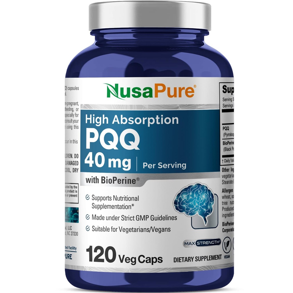 NusaPure PQQ 보충교재 40 mg, 120의 Veggie 캡슐, 비 GMO, Pyrroloquinoline Quinone Disodium 소금, Bioperine