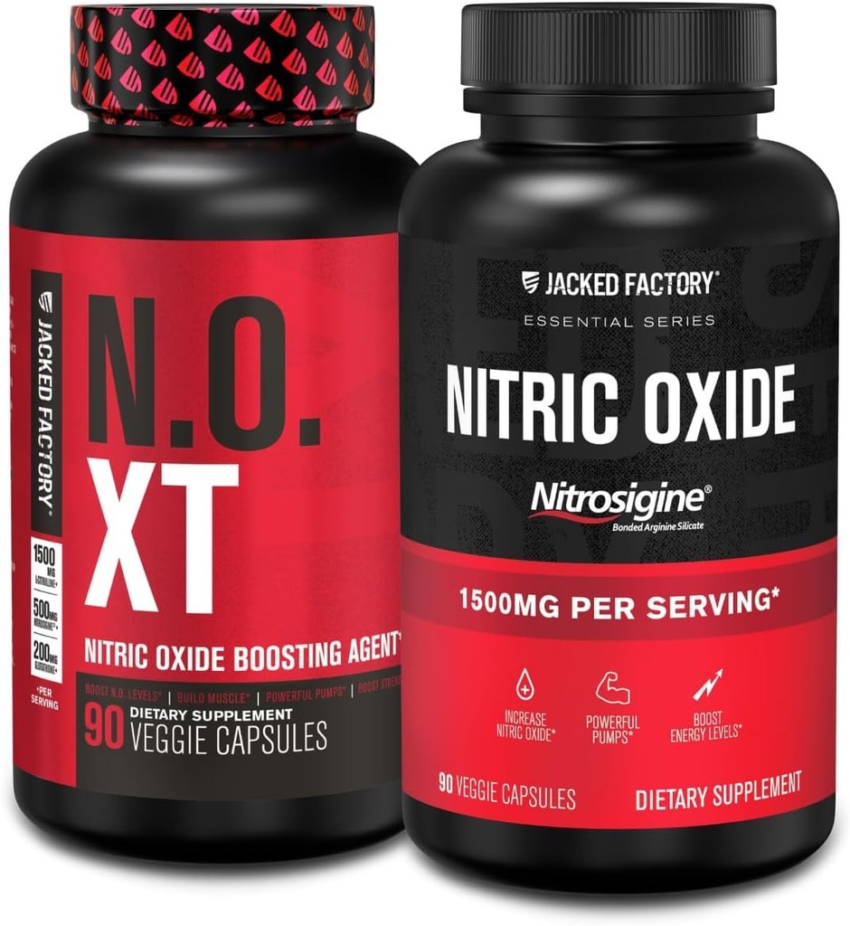 Jacked Factory N.O. XT Nitric 산화물 보충교재 (90의 캡슐) & 근육 성장, 펌프, 관성 & 에너지를 위한 Nitrosigine L 아르기닌 질소 승압기 (90의 캡슐)