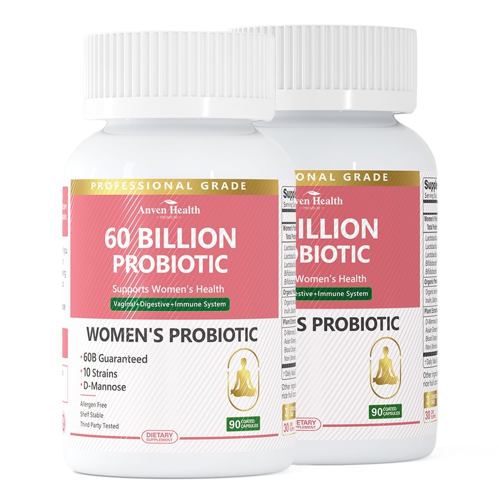 여성 pH 밸런스 및 소화를위한 Probiotics 및 Prebiotics - 60 억 Vaginal Probiotic with Cranberry & D-Mannose for Gut, Urinary, Immune Health, Vegan & Non-GMO | 180 캡슐
