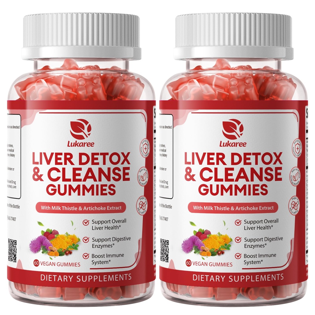 2 팩 Lukaree Liver Cleanse Detox & Repair Gummies | 설탕 자유로운 우유 이틀 보충교재 w/Artichok & L 글루타티온 - 남자 & 여자를 위한 매우 집중된 초본 간병 지원 - 채식주의자, 60 조사