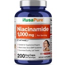 NusaPure Niacinamide 1000mg 200 Veggie 캡슐 (비 GMO, 비건) 플러시 무료