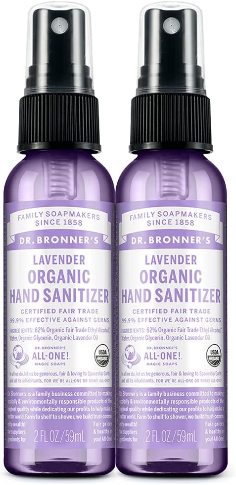 Bronner 박사 - 유기 손 소독제 살포 (Lavender, 2 Ounce, 2-Pack) - 간단하고 효과적인 공식, 정화 & Sanitizes, Harsh 화학물질 없음, 습기를 공급하고 청결한 손