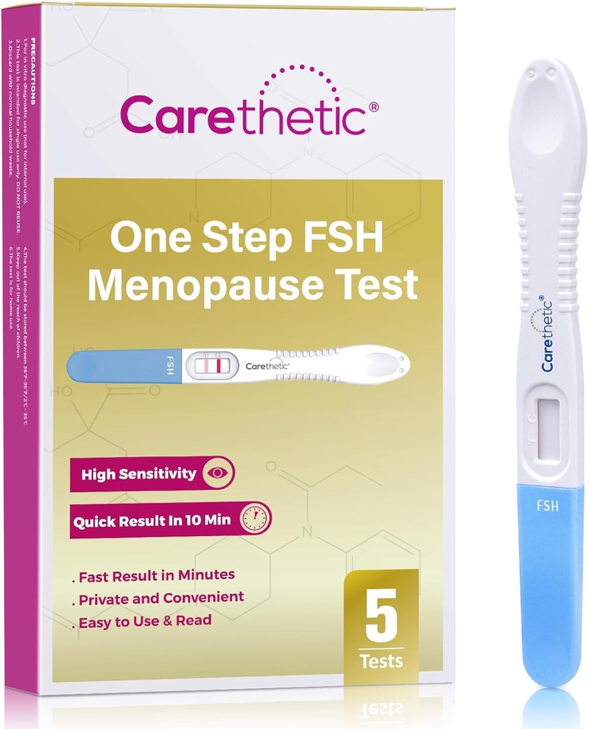 [5 Pack] Carethetic FSH Menopause Test Kit - Midstream at-Home Menopause Test, Perimenopause 및 Fertility Monitoring에 대한 고감도 FSH 탐지