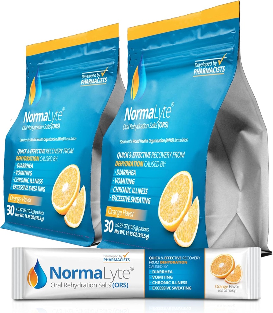 NormaLyte 구두 Rehydration 소금-2 주머니 - 60의 지팡이 (팩 당 항복 500mL) - 오렌지| 에너지 보충교재, 칼륨 보충교재, 탈수 회복 및 빠른 흡수