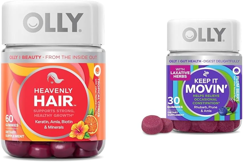 Rhubarb & Prunes - 60 + 30 카운트와 Keratin & Biotin 및 Constipation Relief Gummies와 OLLY 헤어 Gummies