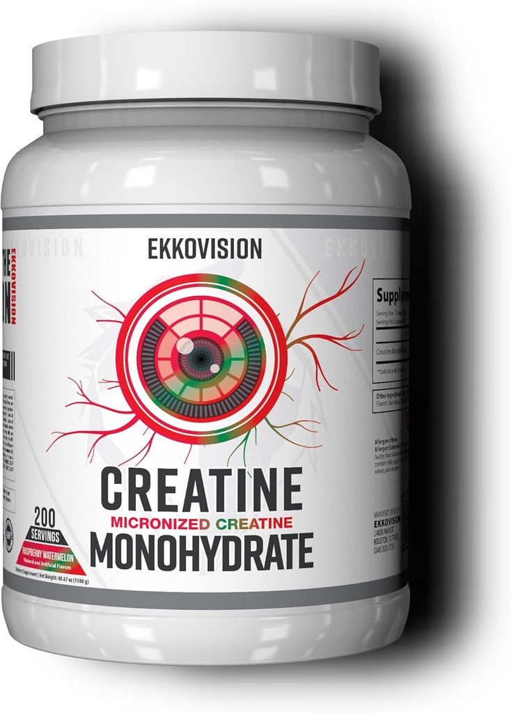 Ekkovision 크레아틴 Monohydrate 분말, Micronized, 라즈베리 수박, 전 & 포스트 운동은 남자와 여자를 위한 보충, 에너지 지원, 셰이크, 스무디 & 음료, 200의 서빙에서 섞기 쉬운
