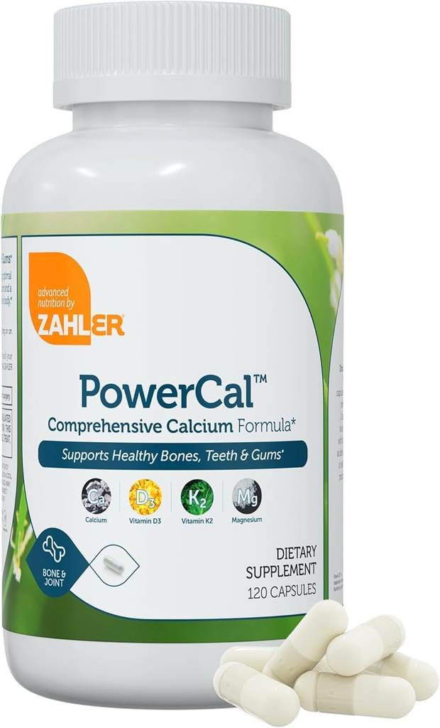 Zahler PowerCal - 칼슘 D3 K2 마그네슘 보충 - Teeth, Gums & Bone 힘 지원 - 비타민 D3 K2와 마그네슘 (120 캡슐)를 가진 여자 & 남자를 위한 고저 뼈 건강 칼슘 보충교재
