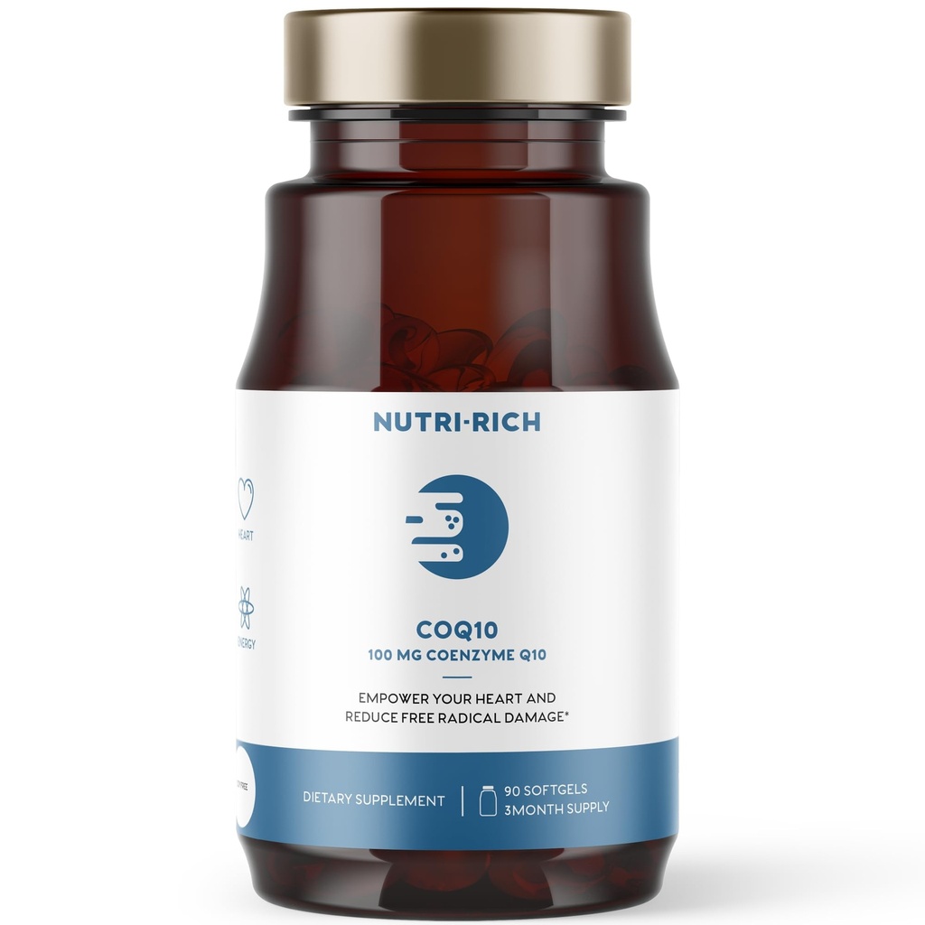 Nutri-Rich CoQ10 Softgels, 심장을 위한 Coenzyme Q10 Ubiquinone & 에너지, Statin 사용법 & 세포질 건강, 제3자 시험되는, GMP 질, 인공 첨가물 없음, 콩, 글루텐 없음, 90 조사