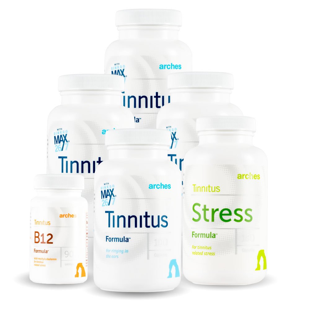 Arches Tinnitus Combo Pack - 지금 Ginkgo Max 26/7 - 반지 귀에서 구호를위한 자연 주석 처리 - 6 병 - 90 일 공급