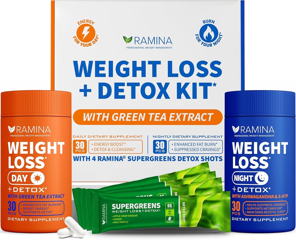 궁극적 인 체중 감량 키트 - 30 일 & 야간 해독 샷 - Metabolism Booster & Appetite Control - 여성 및 남성을위한 다이어트 보조 식품 - 지방 연소 및 체중 감량 알약, 지방 버너 및 식욕 억제제