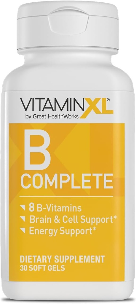 VitaminXL B Complete는 B1, B5, B6, B12, Biotin, Niacin, Riboflavin 및 Folate로 만든 풀 스펙트럼 B 복합체이며, 콜린과 inositol (30 소프트 젤, 30 서빙)