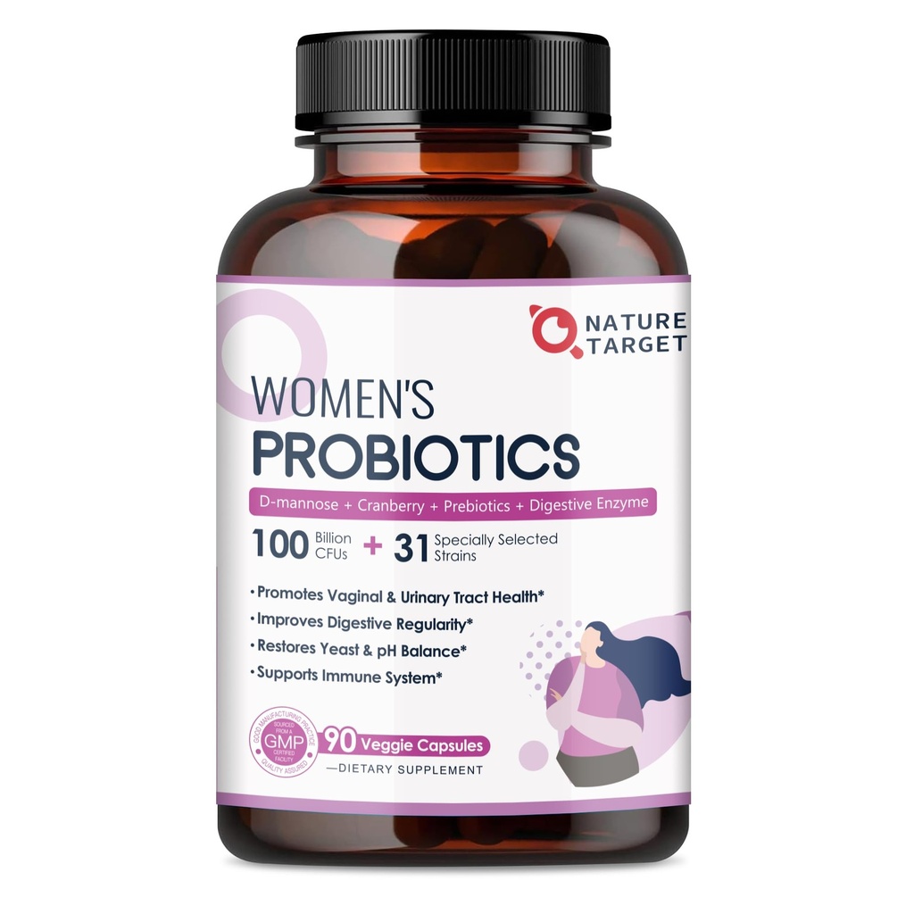 여성용 NATURE TARGET Probiotics, 100억 CFUs Probiotics Digestive Enzymes & Prebiotics, Urinary Tract Health, PH Balance, 90 Veggie Capsules를 위한 Cranberry를 가진 Vaginal Probiotics