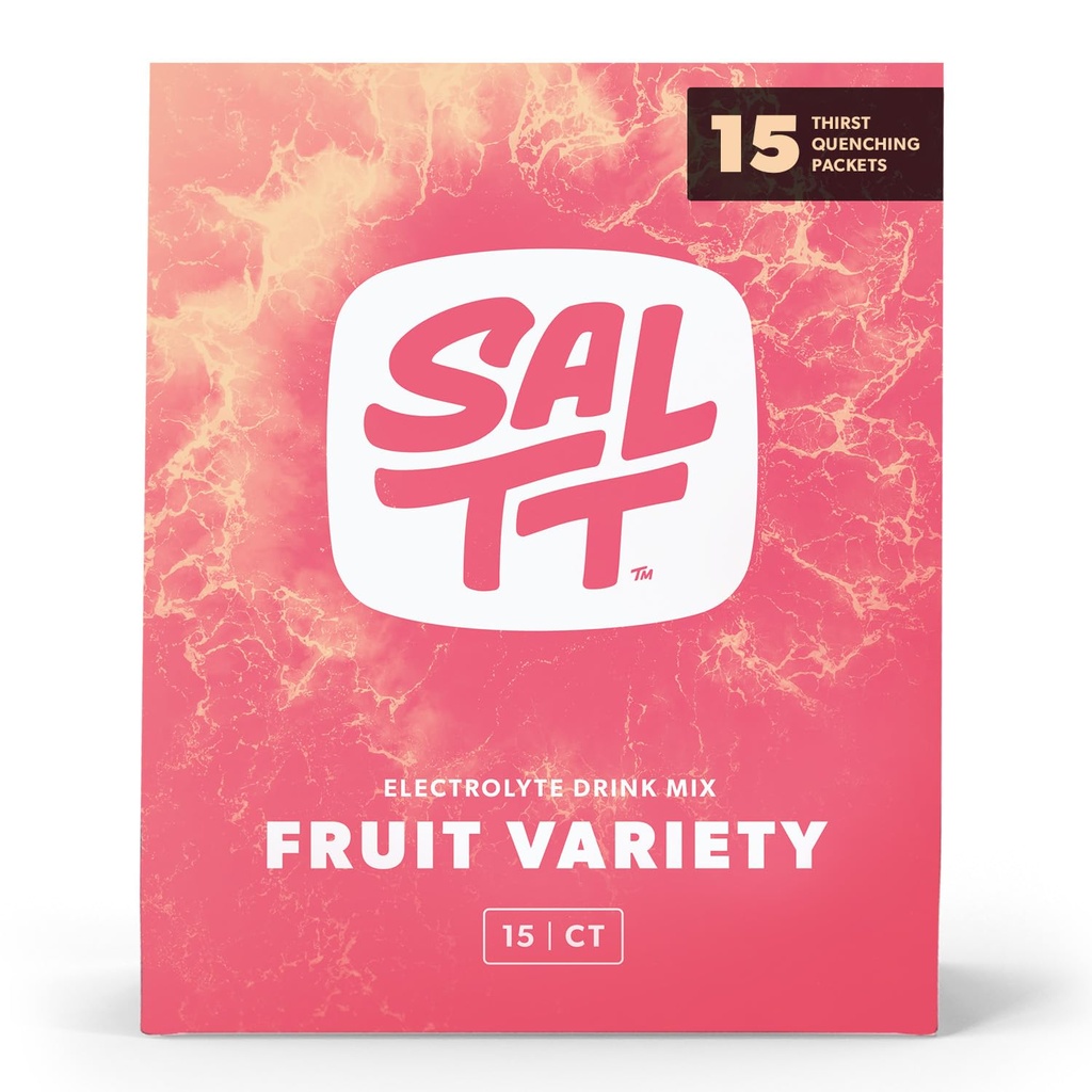 SALTT Electrolytes 분말 패킷, 과일 다양성 팩 (15 패킷) - 마그네슘, 칼륨, 나트륨, Trace Minerals - Vegan & Gluten Free - 여행 필수품 - 미국에서 만든