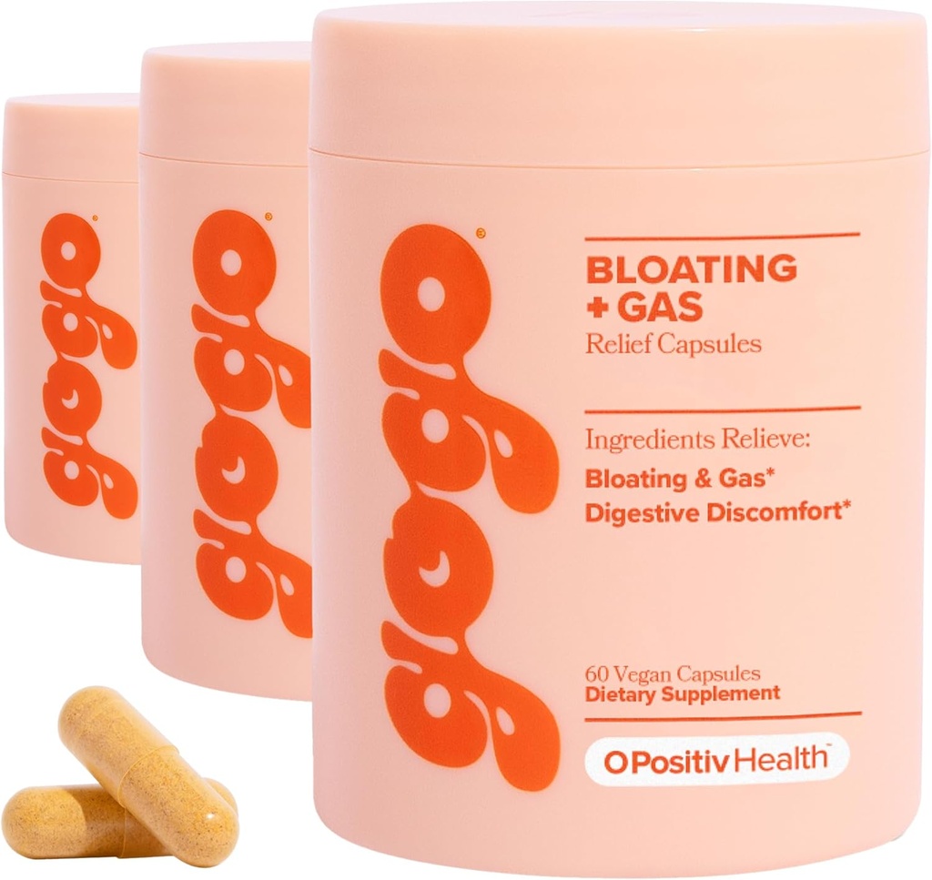 GOGO Bloating & Gas Digestive Relief, 30 서빙 (Pack of 3) - 소화 효소, Bromelain, Ginger Root, & Milk Thistle와 보충제 - Bloating Relief & Reducs Water Retention