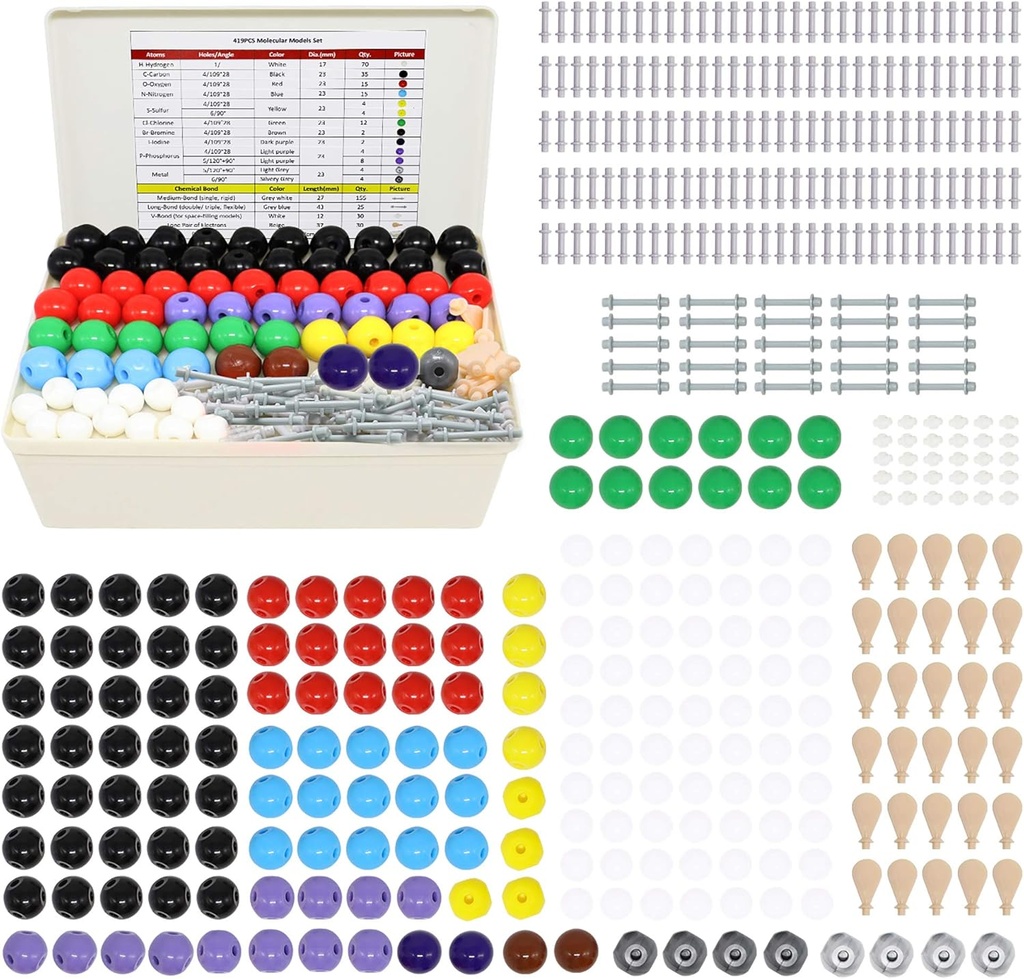 RELIANCER 분자 모형 장비, 419PCS 유기 분자 화학 세트 w/Atoms & Bonds의 화학 학습을 위한 구조 건물 장비, 교사를 위한 STEM 과학 장비, 학생, 젊은 과학자