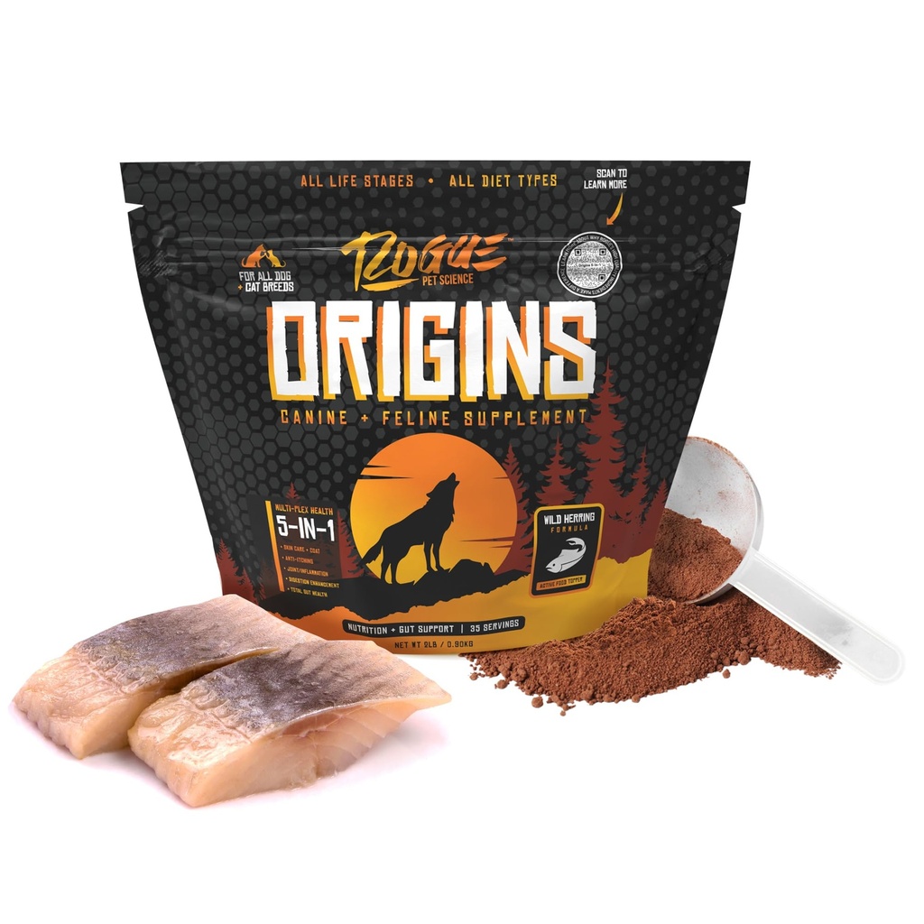 ROGUE 애완 동물 과학 근원 5-in-1 개 보충교재 - 강화된 음식 Topper w/Natural Omega 3 물고기 기름 - 건강한 소화, 피부 및 외투를 지원합니다 - 가려움증 & 합동 염증 (2개 lbs)를 감소시킵니다