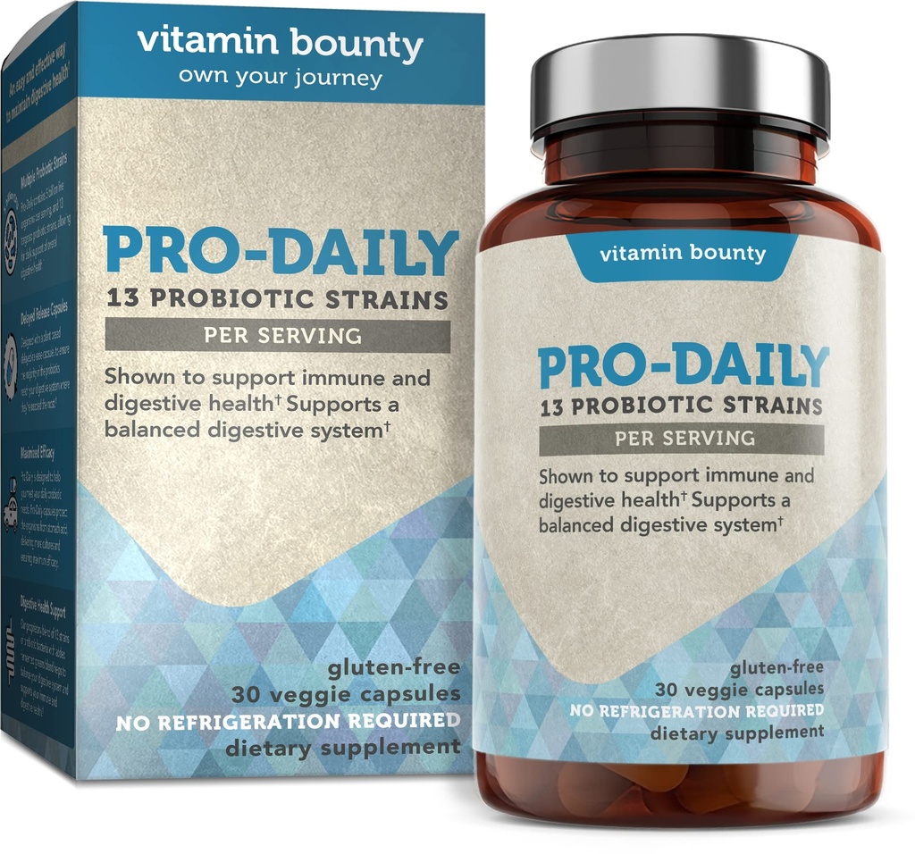 비타민 Bounty Pro-Daily Probiotic 5 억 CFU - Lactobacillus Acidophilus & Bifidobacterium을 가진 13 균류 - 남성 및 여성 Gut 건강 지원을위한 Probiotics