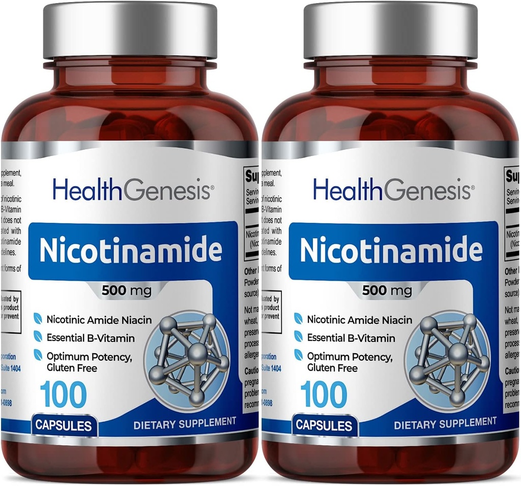 B-3 Nicotinamide 500 mg 100 모자 2 팩 - Nicotinic Amide Niacin 자연적인 홍조 자유로운 비타민 공식 - 지원 피부 세포 건강