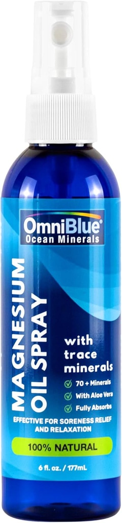 OmniBlue 마그네슘 & 대양 무기물 살포 화제, 이오니아 & 생물 사용 추적 무기물 - Soreness, Cramps, 합동 및 잠을 위한 기복 - 살포는, 스팅 없음을, 흡수합니다 - 미국 만들었습니다 (6oz)