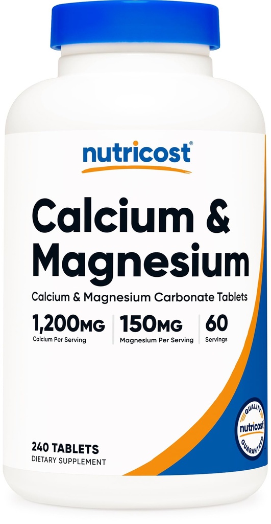 Nutricost 칼슘 & 마그네슘 탄산염 240 정제, 봉사 당 Mg의 1200mg, 60의 서빙 글루텐 자유로운, 비 GMO