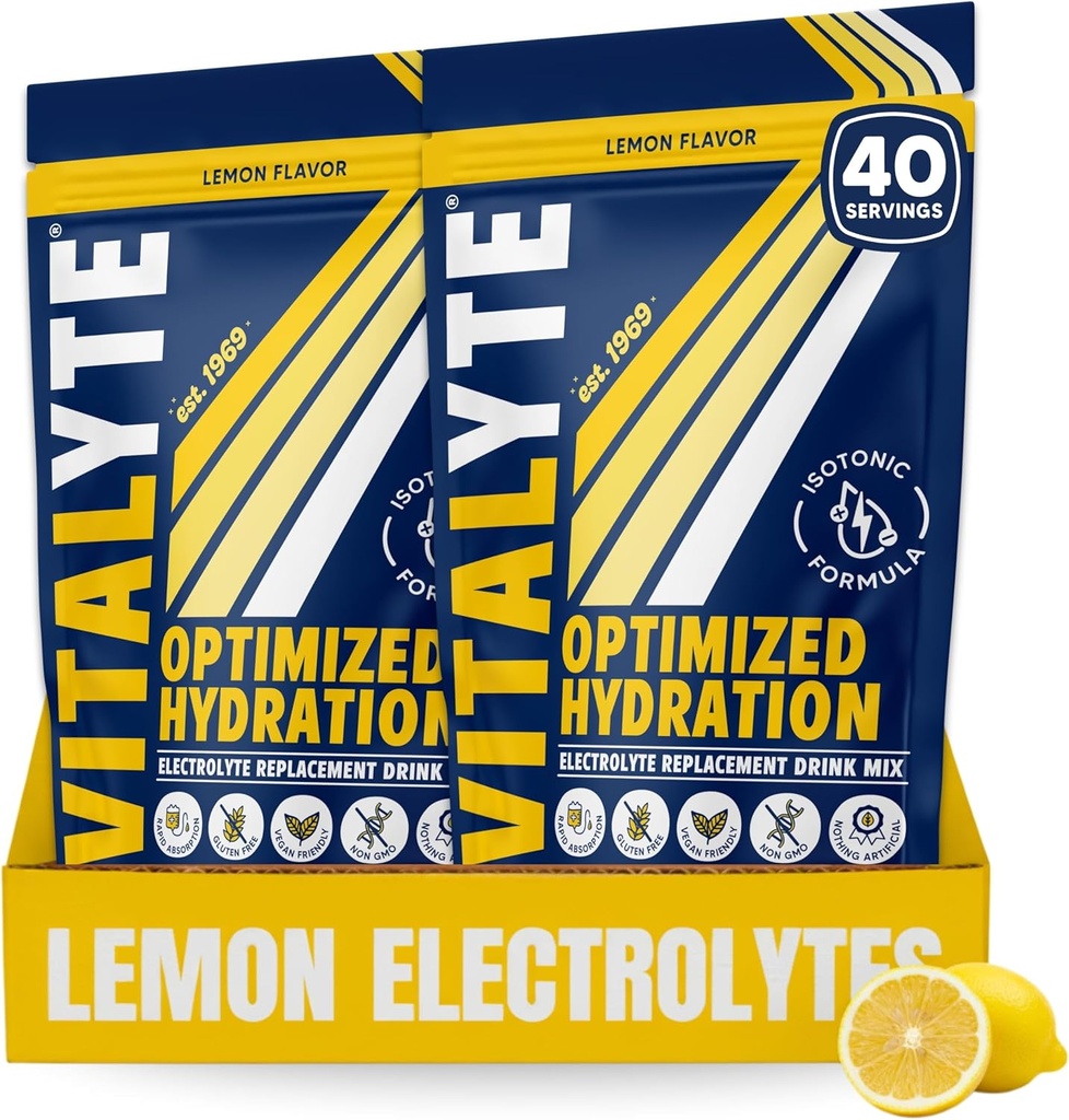 Vitalyte Electrolyte 분말 음료 혼합, Isotonic Electrolyte Hydration 혼합, 글루텐 무료 포스트 운동 분말 혼합, 2, 35 온스 팩. 각, 레몬 맛