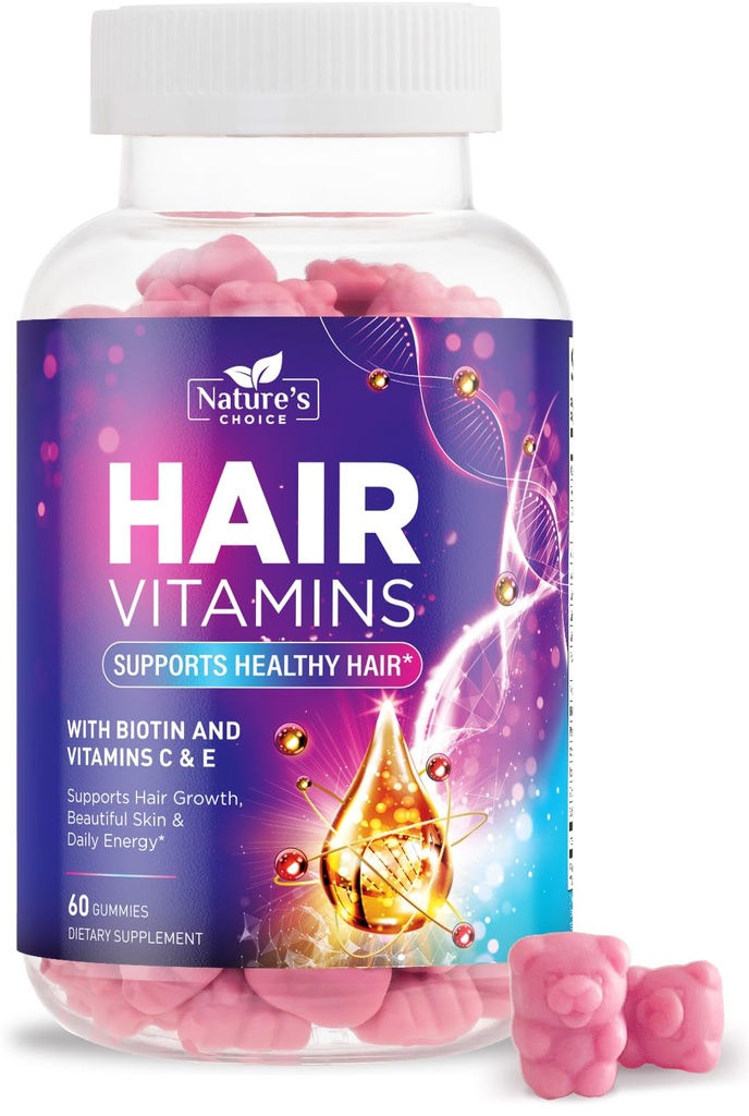 5000 mcg Biotin, 머리 성장 지원 거미, 비타민 E를 가진 우수한 채식주의자 비 GMO & 더 강한, 아름다운 머리, 피부 & 못, Biotin Gummies 보충교재를 위한 C를 가진 머리 비타민 Gummies - 60 Gummies