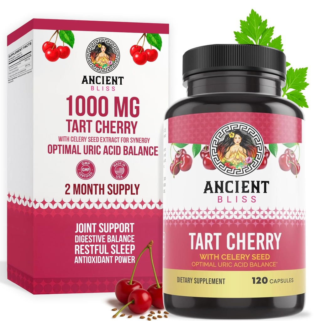 고대 Bliss Tart Cherry 캡슐, 염증 및 관절 지원은 남성 및 여성을위한 보충, 소화, 수면 및 활력 (120 캡슐)을 지원하는 Tart Cherry 보충