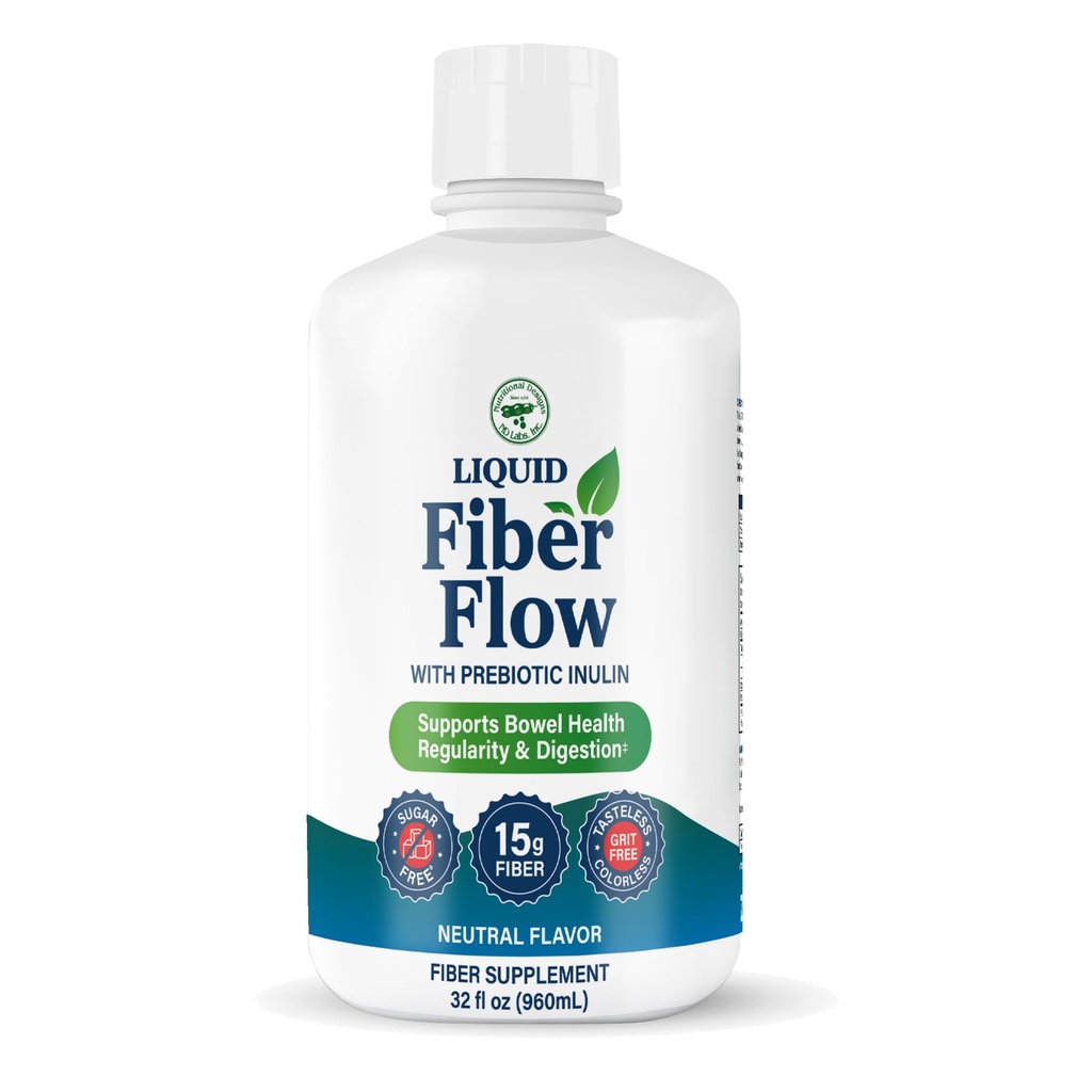 영양적 디자인 액체 섬유 흐름, Gentle Daily Digestive Supplement for Constipation Relief & Gut Health, Sugar-Free, 건강한 Intestinal Balance, flavorless, 32 fl oz의 천연 Bowel 정기적 인