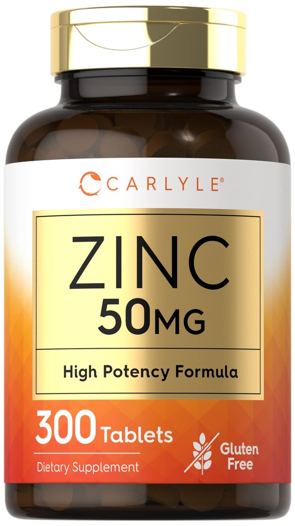 Carlyle 아연 50mg | 300 정제 | 채식주의, 비 GMO, 글루텐 프리 보충교재 | 아연 글루콘산염 | 높은 효능 공식