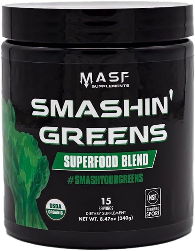 MASF Smashin의 녹색 Superfood 혼합 NSF 스포츠, 슈퍼 그린 소화 건강, Spirulina, Chlorella, Bloat 구호, 8.47 Ounce (팩 1)