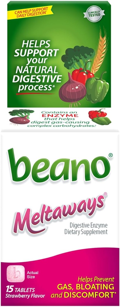 Beano Meltaways, 가스 예방 & 소화 효소 보충교재, 딸기 풍미, 15 조사