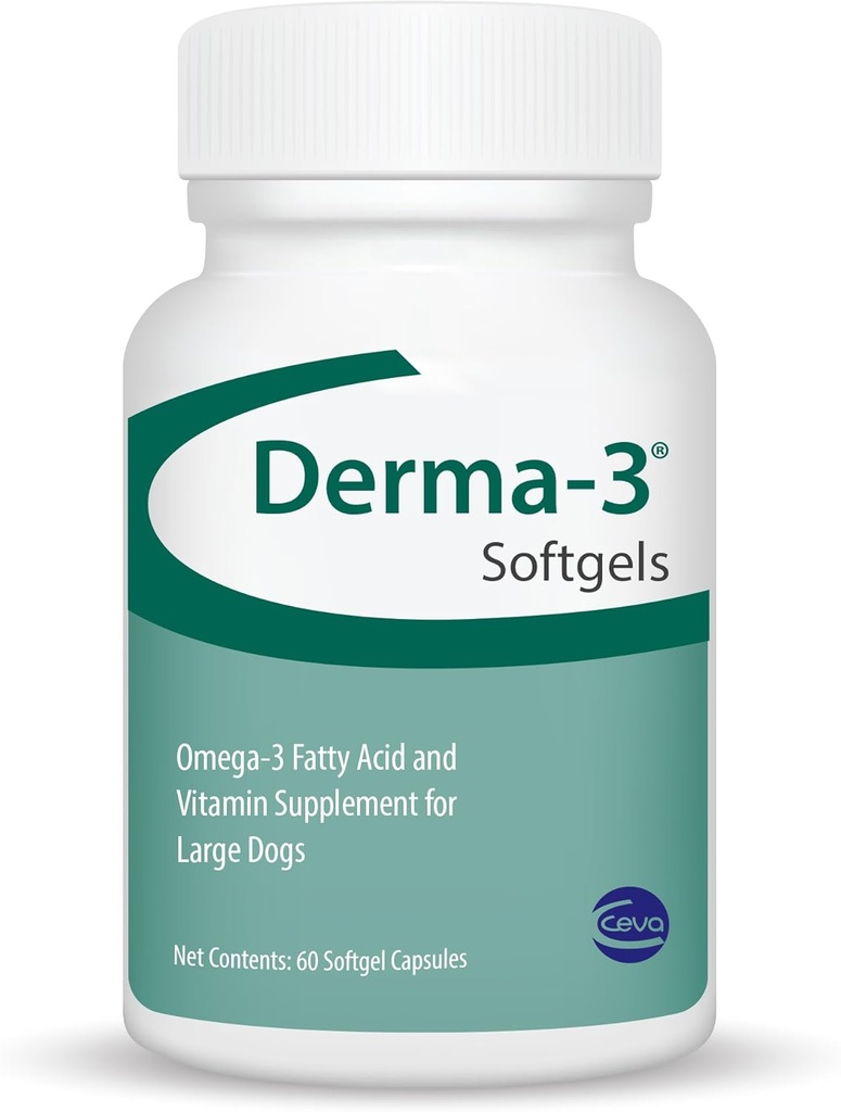 Ceva Derma-3 Softgels, Omega-3 지방산 & 큰 개 (60 조사)를 위한 비타민 보충교재