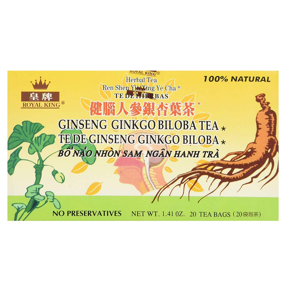 로얄 킹 인삼 은행나무 Biloba 차 (20 티백) - 3 상자 팩